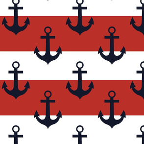 Nautical Anchors on Red and White Stripes