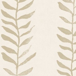 Botanical Block Print, Bronze Gold on Vanilla (xxl scale) | Leaf pattern fabric from original block print, neutral decor, plant fabric, tan fabric, cream and taupe.