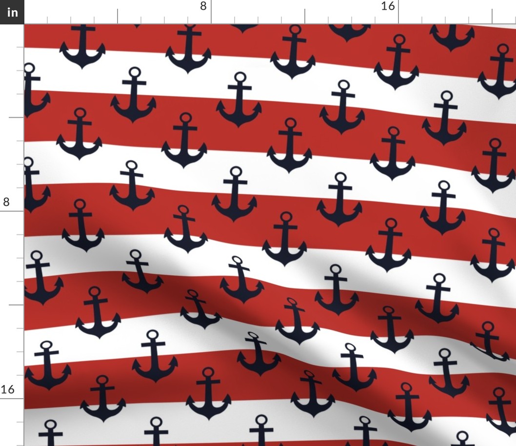 Small Nautical Anchors and Red and White Stripes Fabric 1