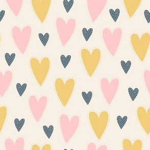 Hand Drawn Colorful Hearts - Cream Background
