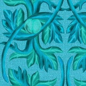 Rococo Leaves and Fruit in Turquoise and Mint