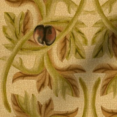 Rococo Leaves and Fruit in Beige Brown and Sand