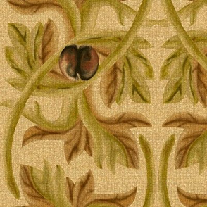 Rococo Leaves and Fruit in Beige Brown and Sand