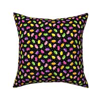 Colorful Jellybeans on Black with White Polka Dots