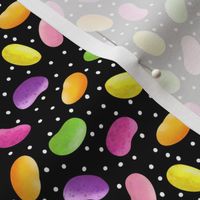 Colorful Jellybeans on Black with White Polka Dots