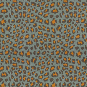 Animalier-Leopard Print-Mocha & Orange On Blue Grey