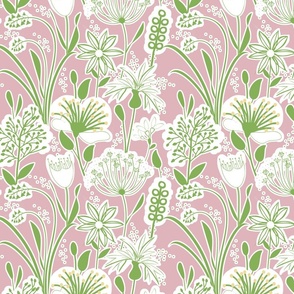 Anna's Swedish Meadow _White Green on Pink