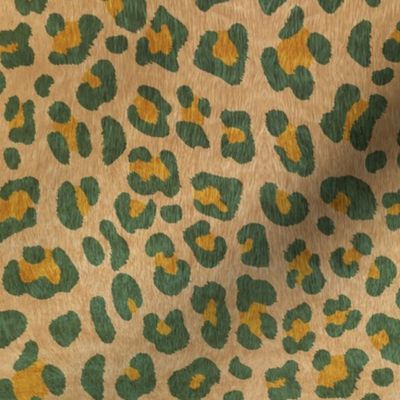 Animalier-Leopard Print-Green & Ochre On Taupe