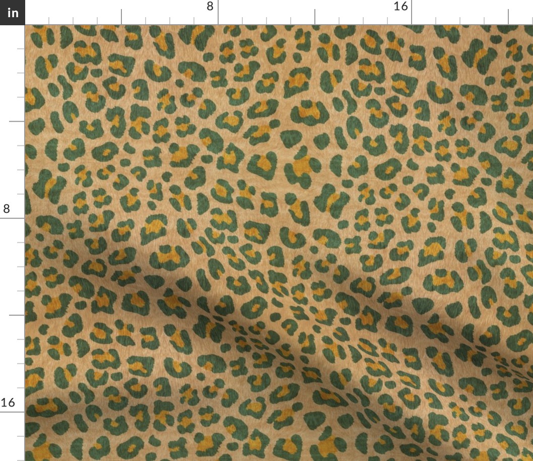 Animalier-Leopard Print-Green & Ochre On Taupe