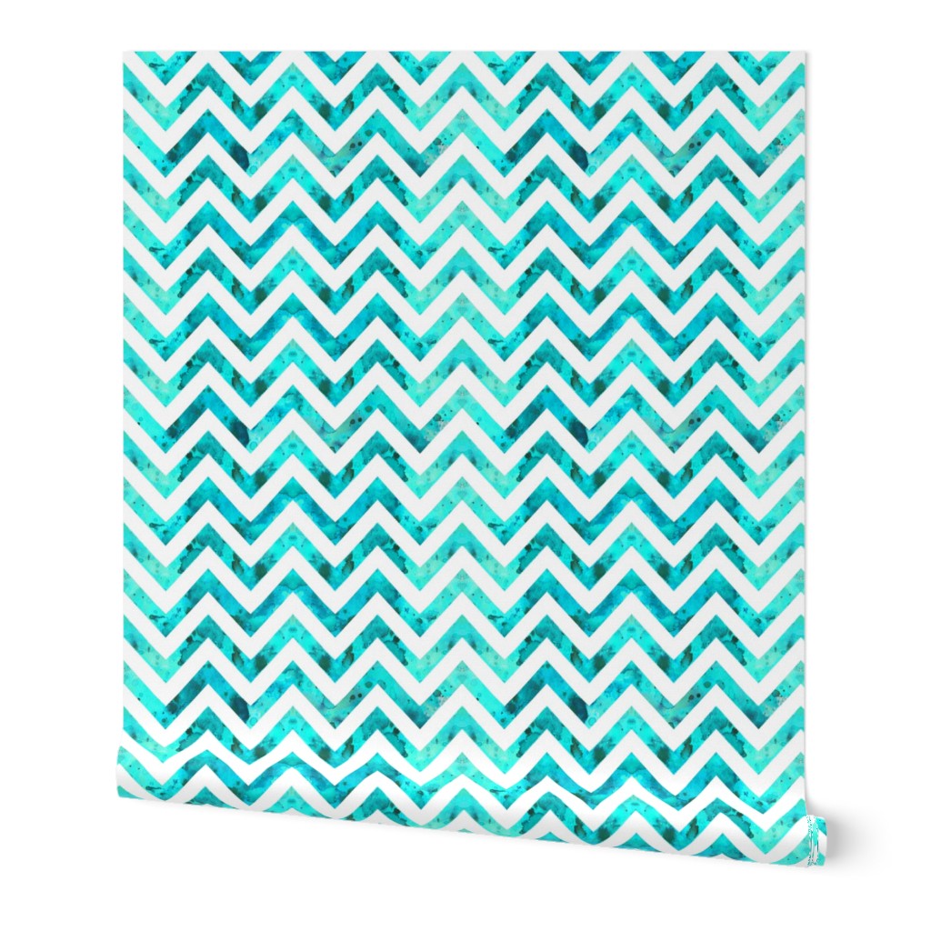 watercolor chevron aqua white