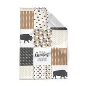 neutral buffalo patchwork - charcoal, mustard & cream