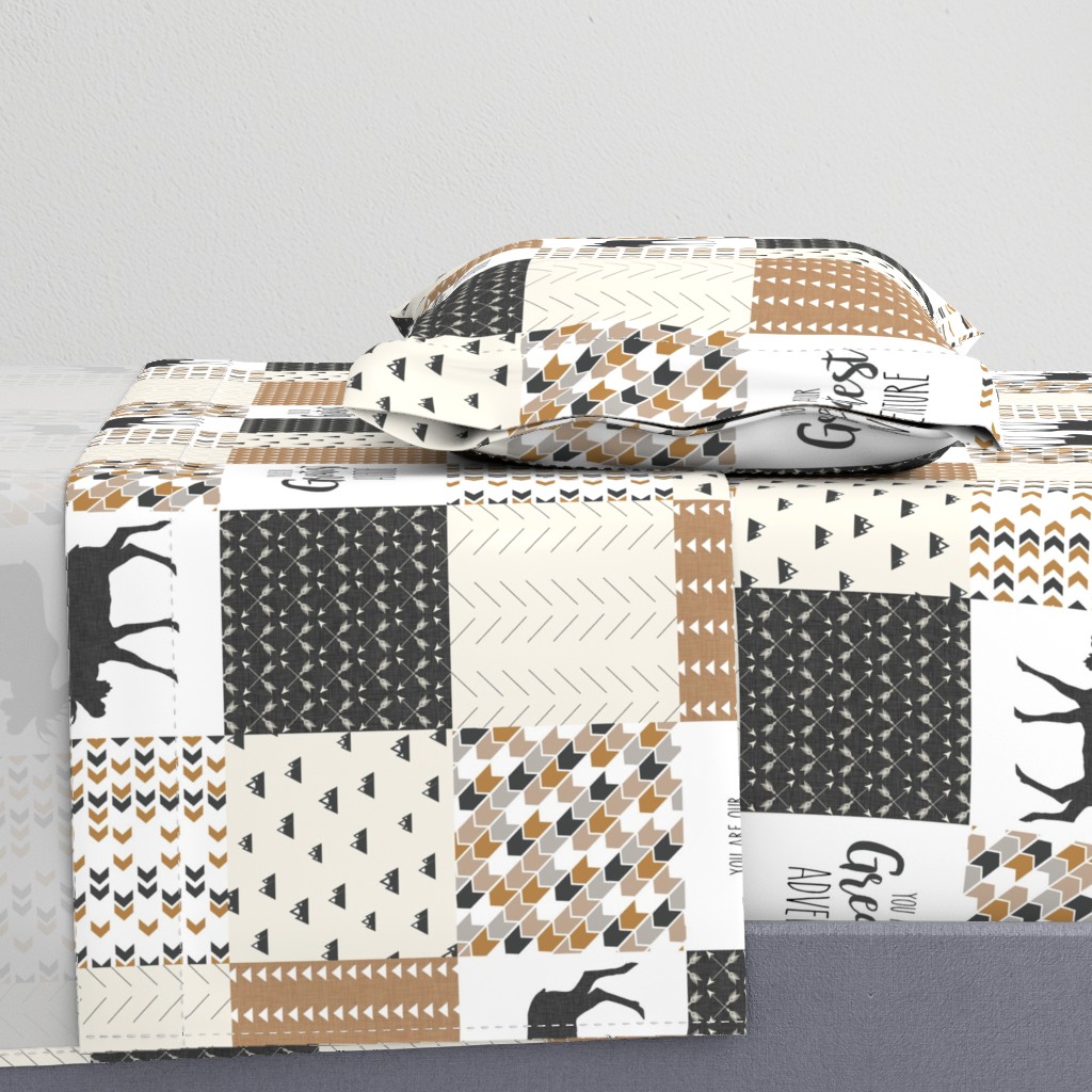 neutral moose patchwork - charcoal, mustard & cream