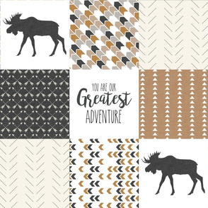 neutral moose patchwork - charcoal, mustard & cream