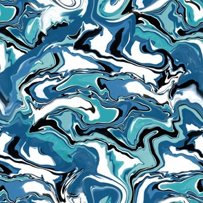 Paint Swirls, Blue Aqua Black White