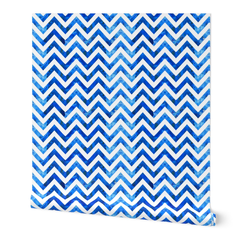 watercolor chevron ultramarine blue electric white