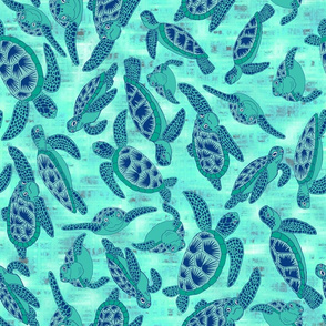 Happy Sea Turtles, minty, CCW rotated, 18 inch