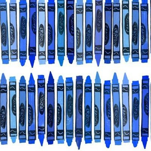 rows of blue rubberstamped crayons