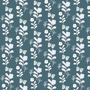 Butterfly Garden, floral pattern, navy blue background