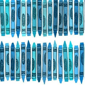 rows of turquoise rubberstamped crayons