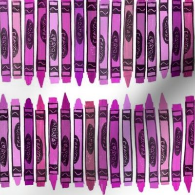 rows of pink rubberstamped crayons