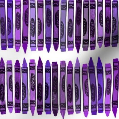 rows of purple rubberstamped crayons