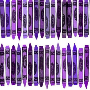 rows of purple rubberstamped crayons