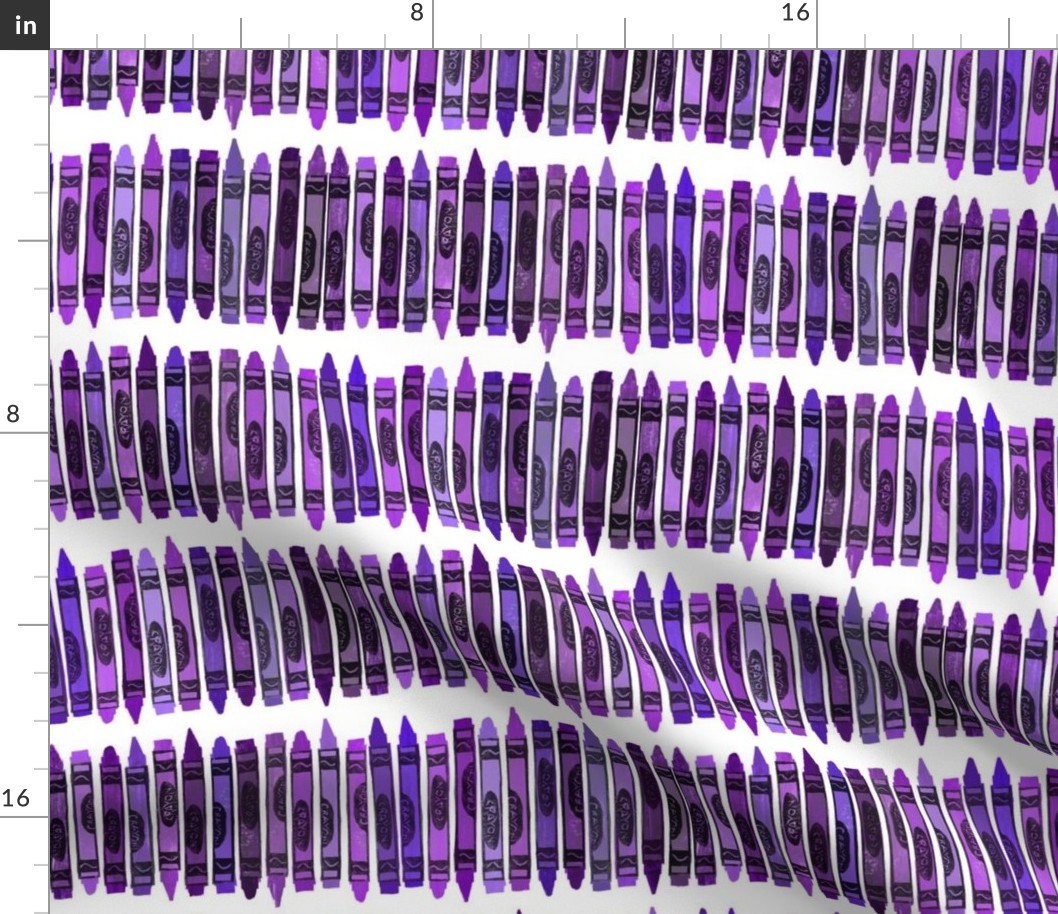 rows of purple rubberstamped crayons