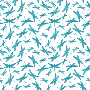 Teal Dragonflies On White Small