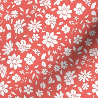 Ditsy Floral on Coral-medium scale