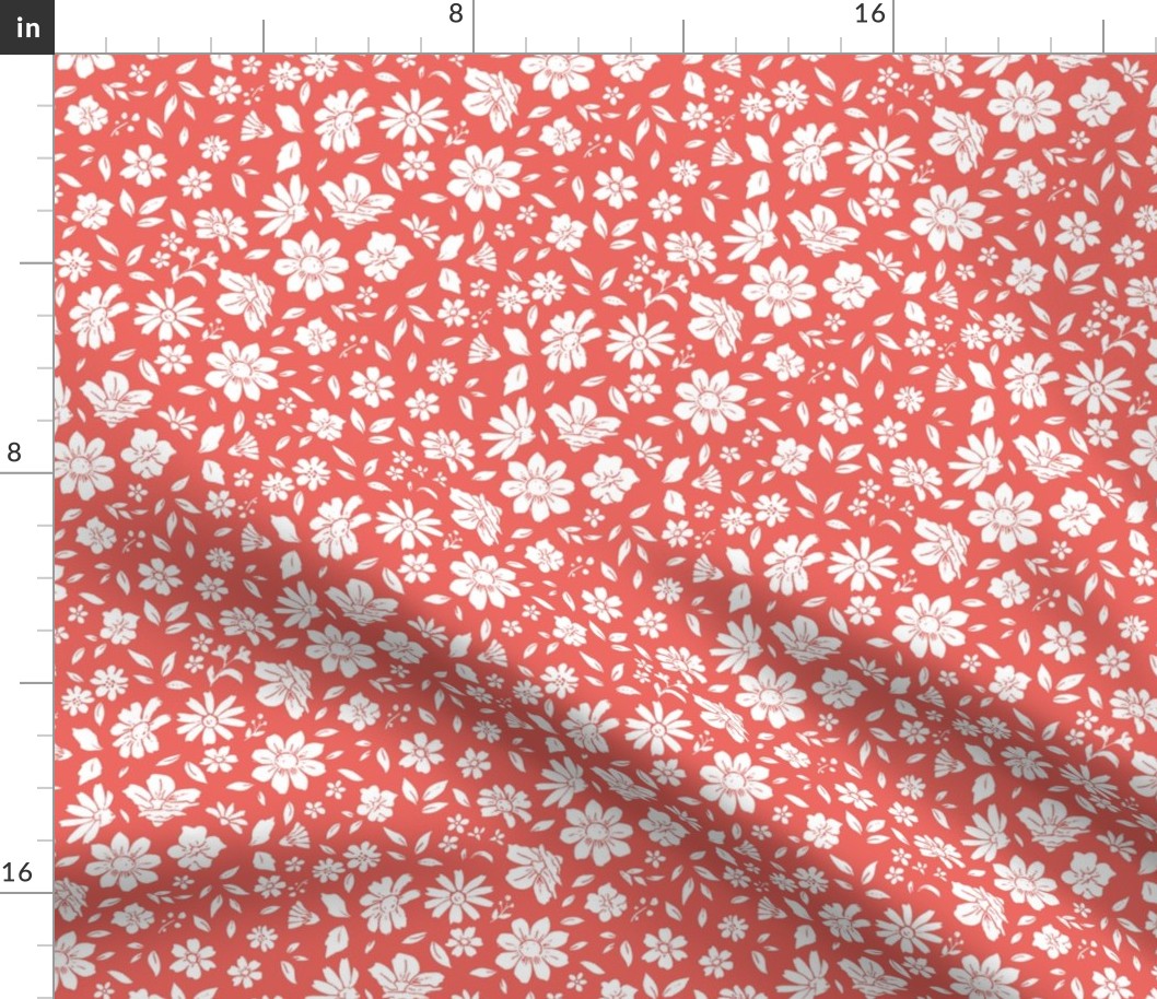 Ditsy Floral on Coral-medium scale