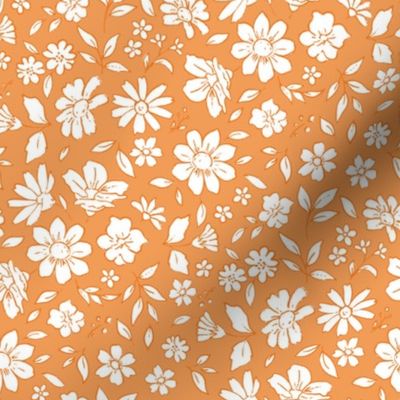 Ditsy Floral on Orange Tango-medium scale