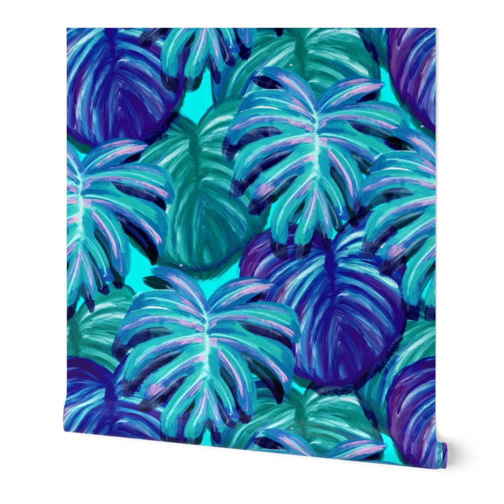 tropical leaves blue