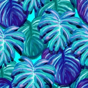 tropical leaves blue