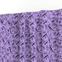 Dinosaur Skeletons and Illustrations on Lavender Purple Star Background