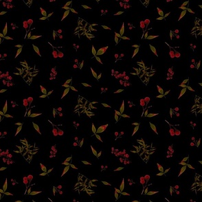 Green and Red Tossed Floral 