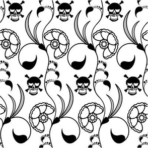 black and white skull and cross bones / goth pirate wallpaper