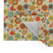 Contemporary eclectic bohemian Retro vintage 60s flower floral