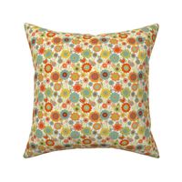 Contemporary eclectic bohemian Retro vintage 60s flower floral