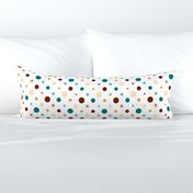 Fading Sun - Polka Dots - Autumn - Teal-Tumeric Gold-Chili Pepper Red on a white background
