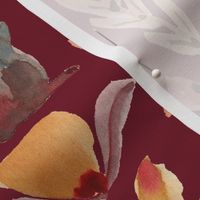 Squirrel watercolor florals Burgundy