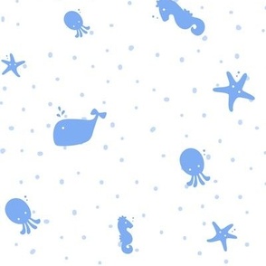 Cute ocean friends (blue on white)