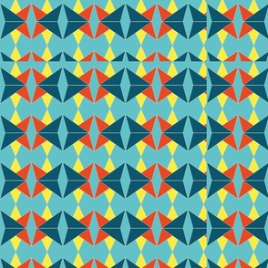 Turquoise Fabric with Colourful Art Deco Triangle Design