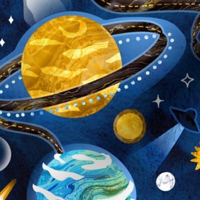 Highway to Intergalactic Adventures - Navy Blue & Mustard Yellow - Large Scale