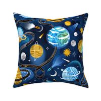 Highway to Intergalactic Adventures - Navy Blue & Mustard Yellow - Large Scale