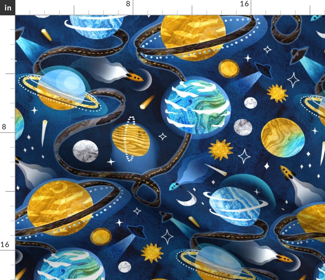 Highway to Intergalactic Adventures - Navy Blue & Mustard Yellow - Large Scale