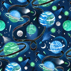 Highway to Intergalactic Adventures - Mint, Navy & Maya Blue - Large Scale