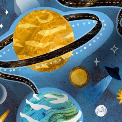 Highway to Intergalactic Adventures - Cerulean Blue & Mustard Yellow - Large Scale