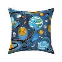 Highway to Intergalactic Adventures - Cerulean Blue & Mustard Yellow - Large Scale