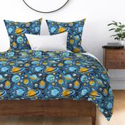 Highway to Intergalactic Adventures - Cerulean Blue & Mustard Yellow - Large Scale