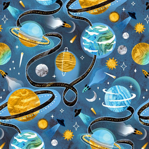 Highway to Intergalactic Adventures - Cerulean Blue & Mustard Yellow - Large Scale